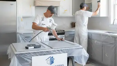 Professional cabinet painting by house painters in Vancouver, WA for kitchen renovation