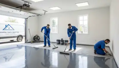 Epoxy floor coating in a Vancouver WA garage by professional house painters for durable, glossy finish
