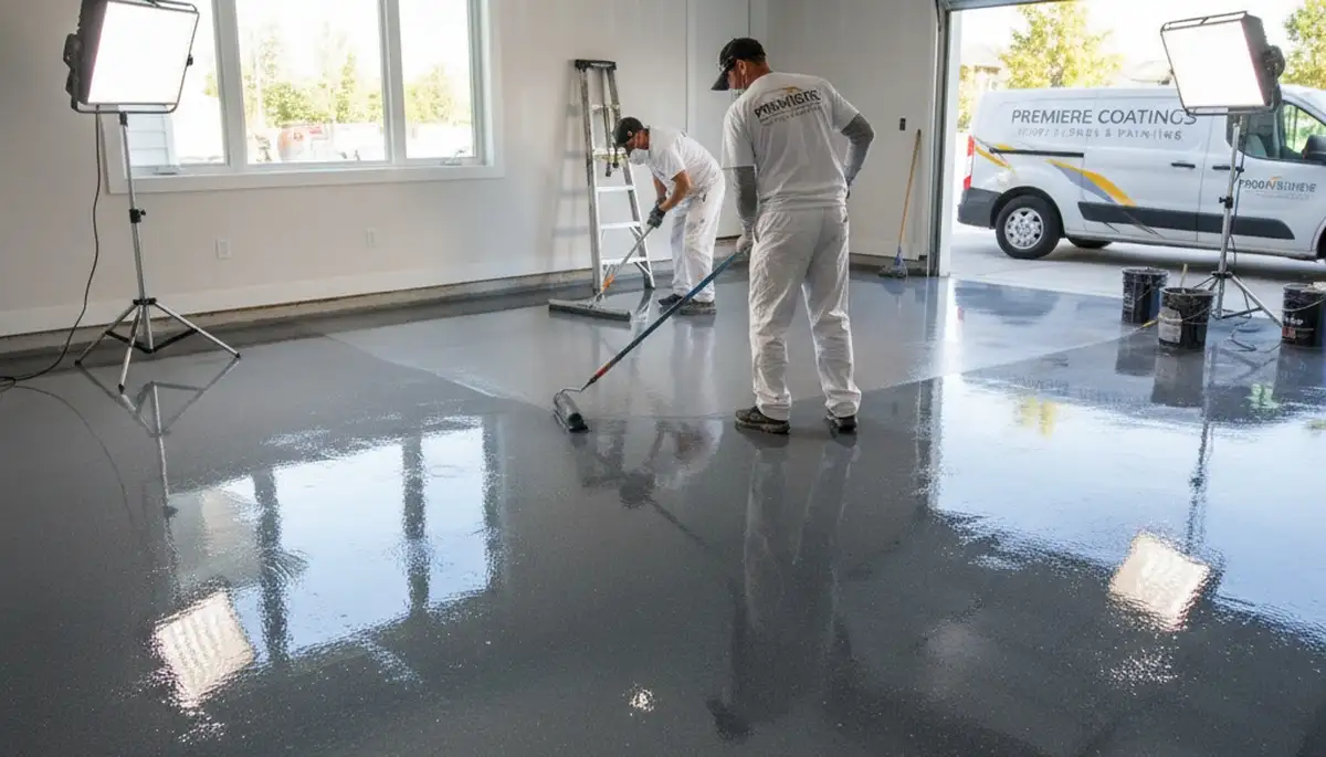 Epoxy floor coating in Vancouver WA garage showing durable, high-gloss finish by local painting experts