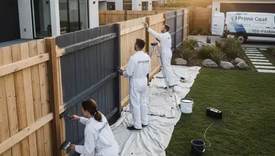 Professional fence painters coating wood fence in Vancouver, WA for lasting weather protection