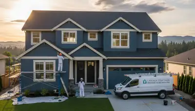 Professional house painters working on exterior home in Vancouver WA