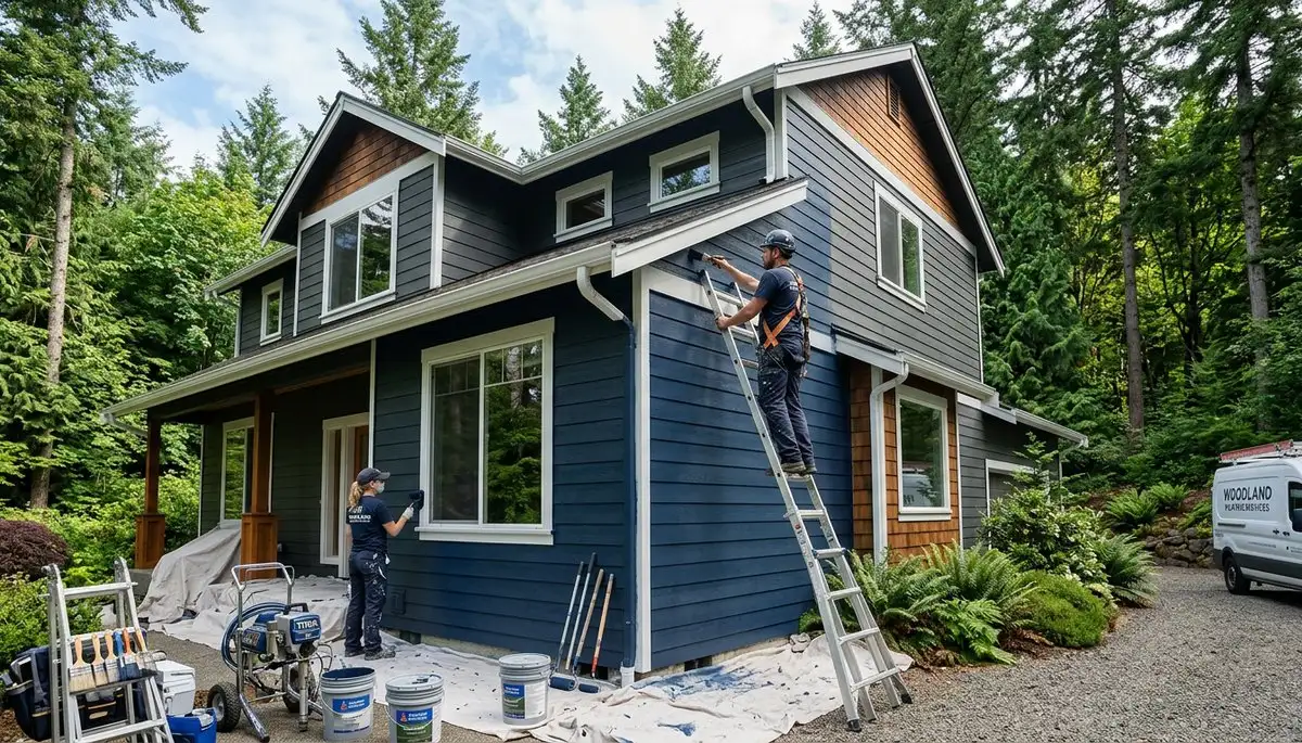 Professional house painters working on exterior home in Vancouver WA