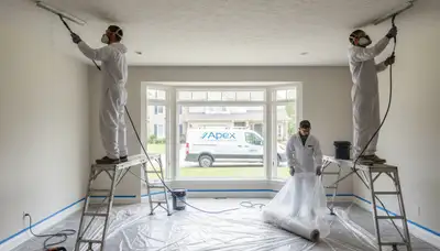 Technician removing popcorn ceiling in Vancouver, WA home for smooth, modern finish