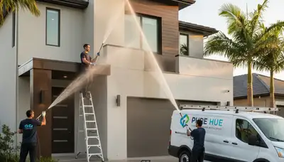 Pressure washing siding and driveway by house painters in Vancouver, WA for surface restoration