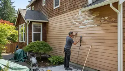 Professional surface preparation for exterior house painting in Vancouver, WA before new coatings