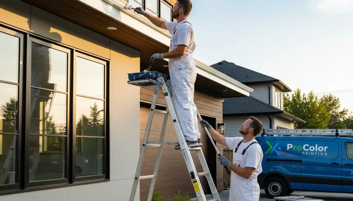 Professional trim and fascia painting on a Vancouver WA home by expert house painters